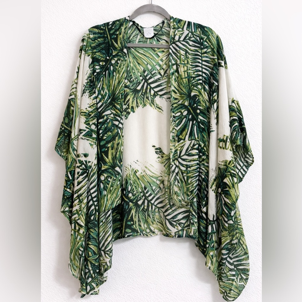 Tropical Leaf Print Kimono Cover-Up | Lightweight Open Front | One Size